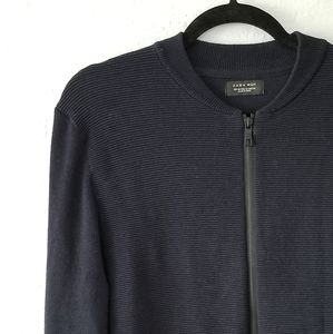 Zara Navy Full-Zip Bomber Cardigan Medium
